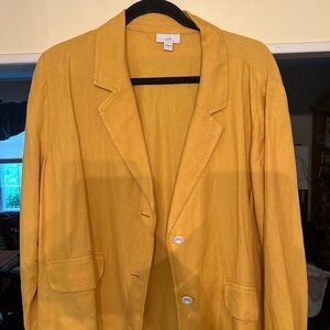 J. Jill Linen Blend Jacket Large Drawstring Yellow Mustard Beach Coastal Travel